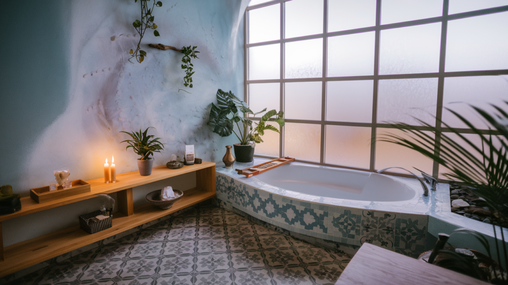 a photo of a unique spa inspired bathroom with a d AaUQEKIMQlO40AfGMispkA RTPzphlMSkS uCsU5fN80g - 20 Ideas to Transform Your Bathroom into a Dreamy Spa | Home Improvement Ideas